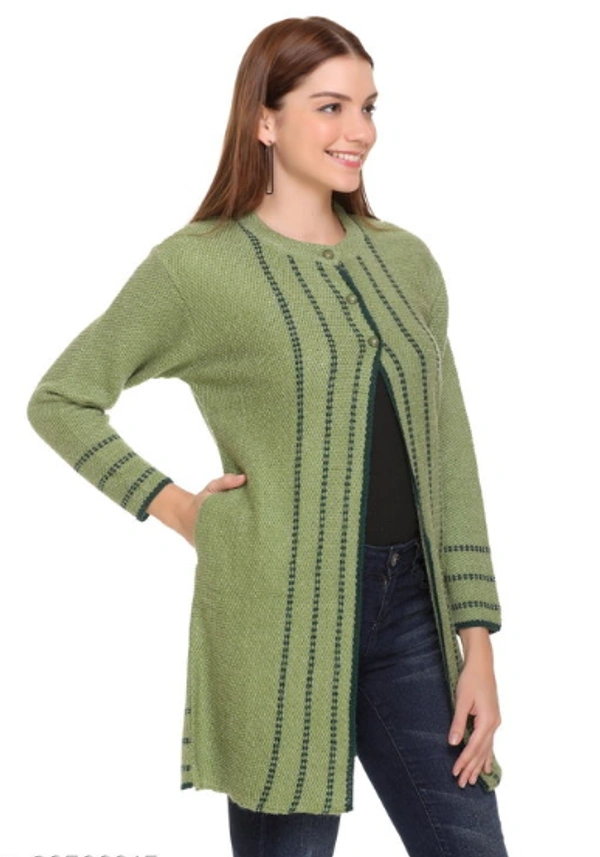 CLAPTON Women Round Neck Green Full Sleeve Wool Cardigan  - L, Green, Wool, Pack of1